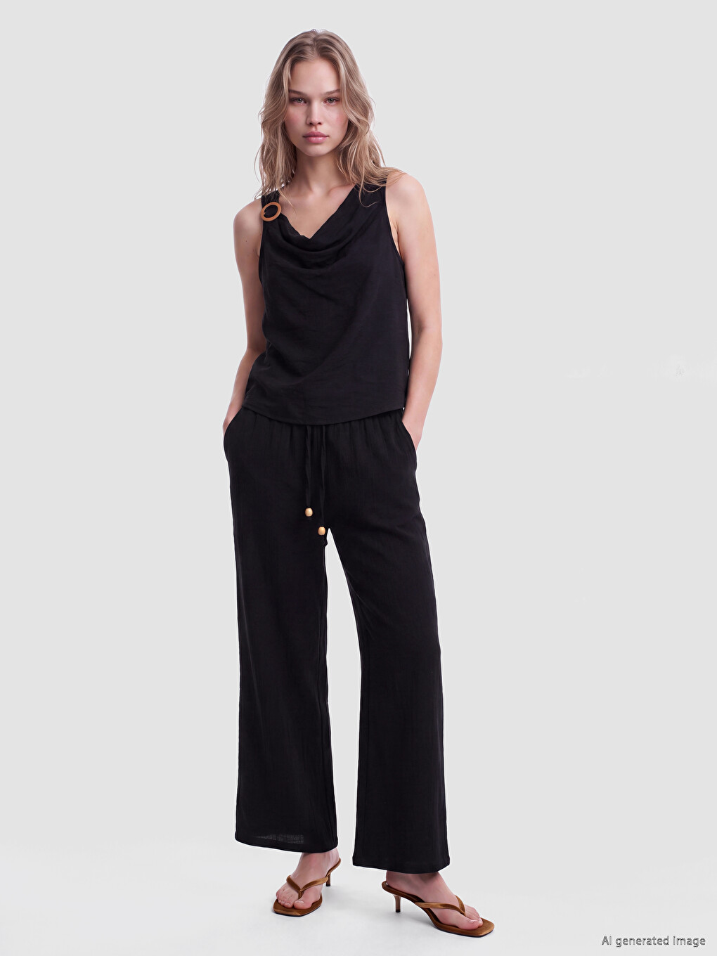 Cowl Neck Buckle Accessorized Blouse-1