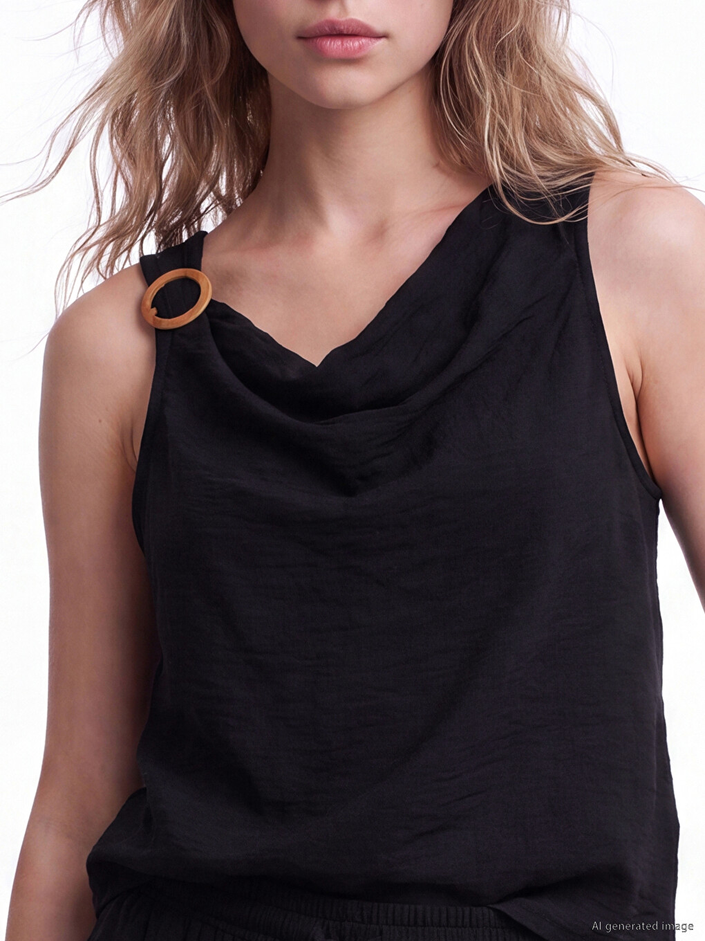 Cowl Neck Buckle Accessorized Blouse-2