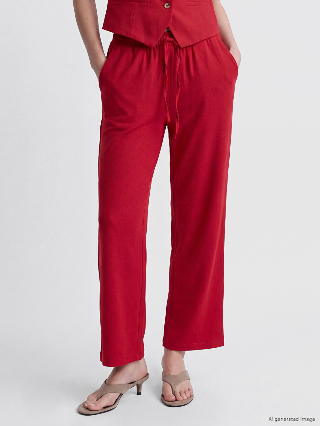 Elastic Waist Linen Blend Women's Trousers-1