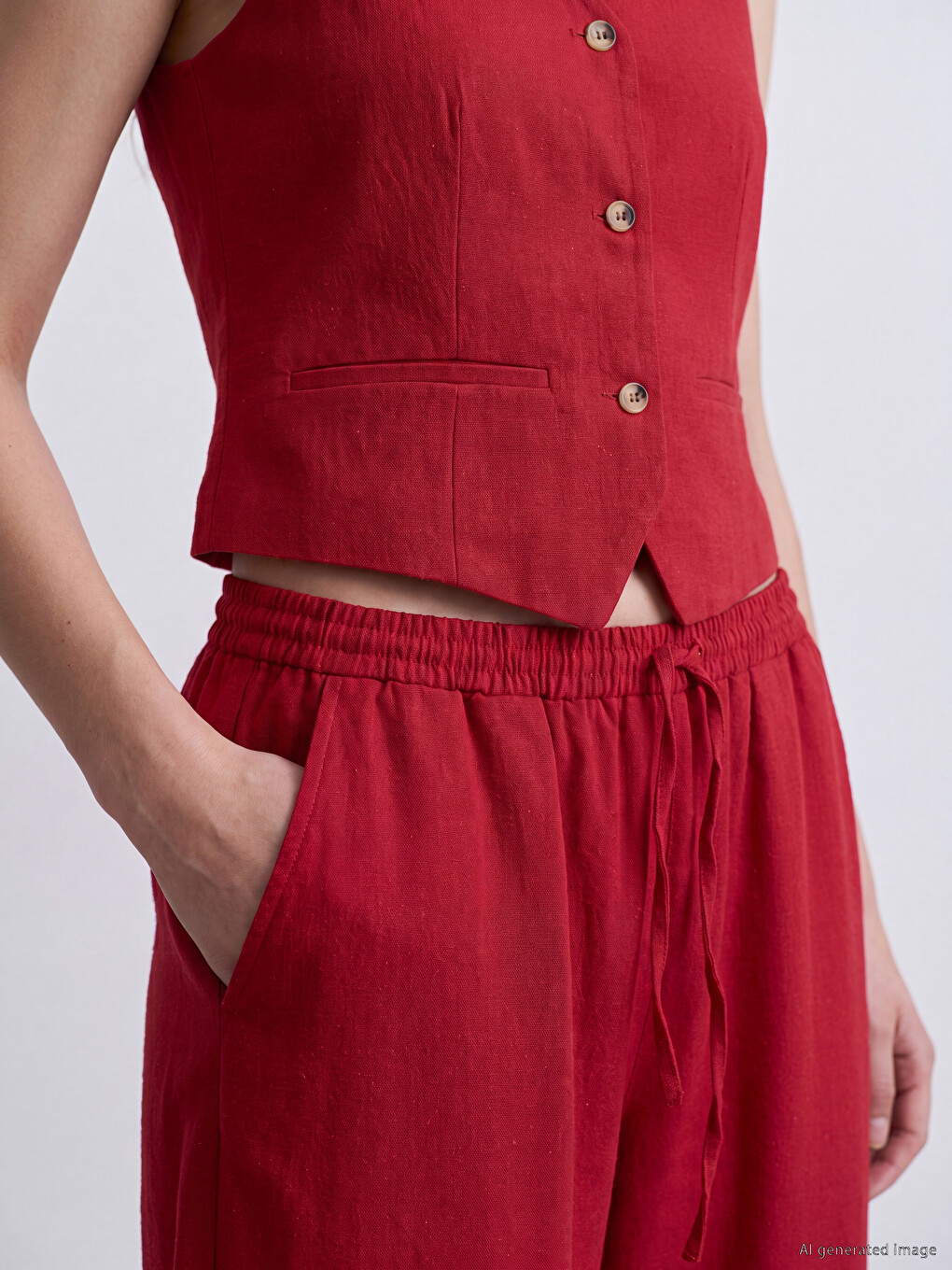 Elastic Waist Linen Blend Women's Trousers-2