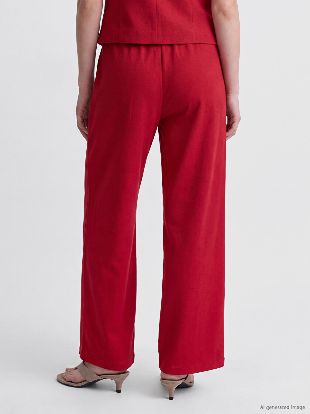 Elastic Waist Linen Blend Women's Trousers-3