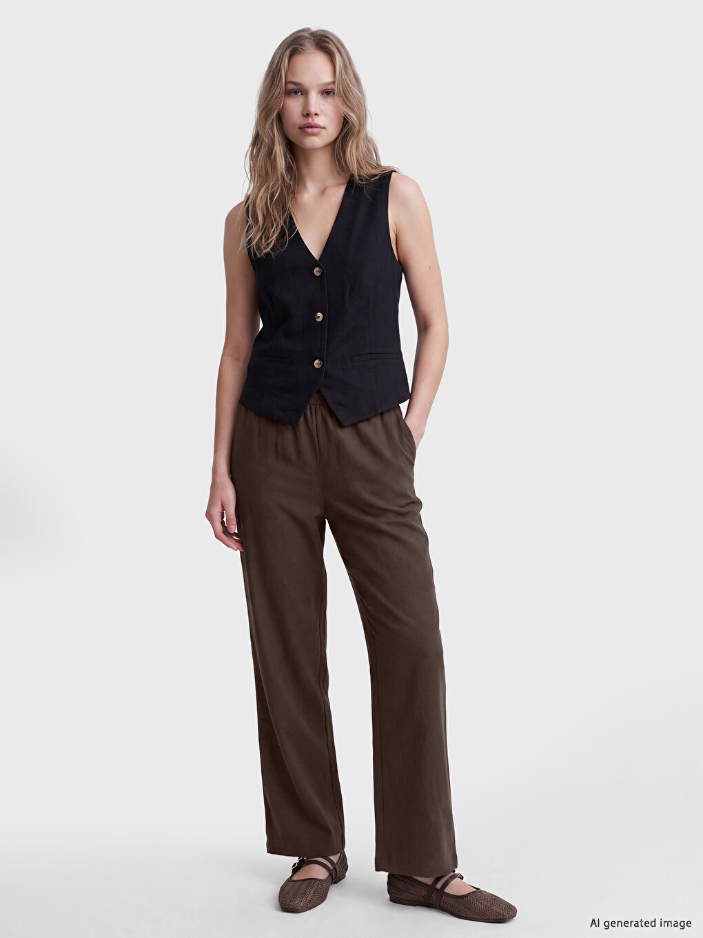 Elastic Waist Linen Blend Women's Trousers-1