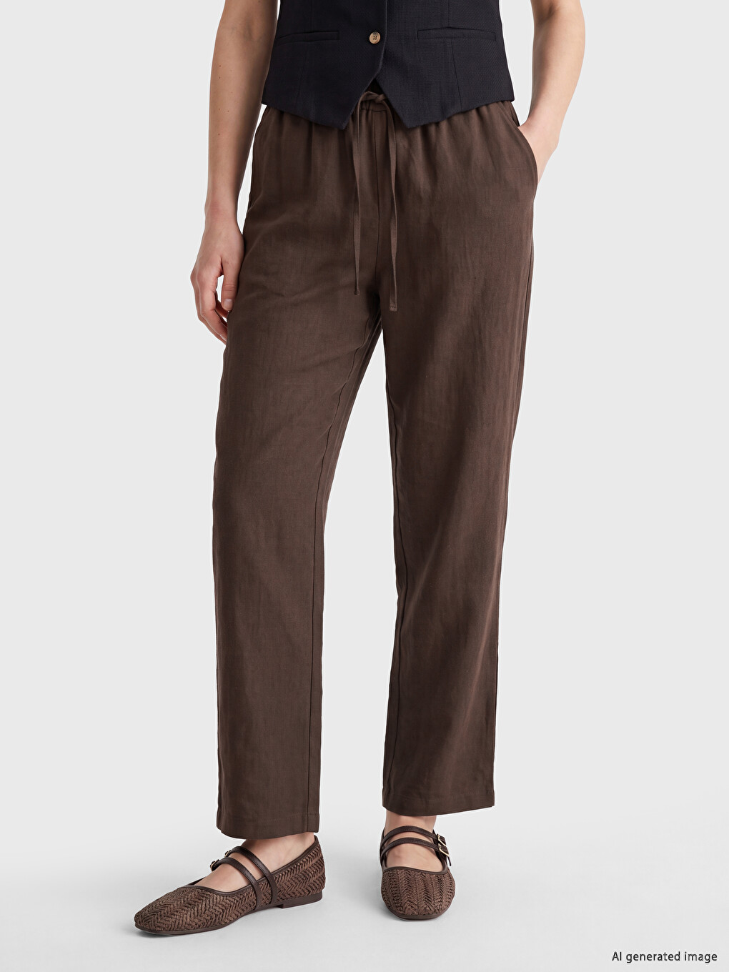 Elastic Waist Linen Blend Women's Trousers-2