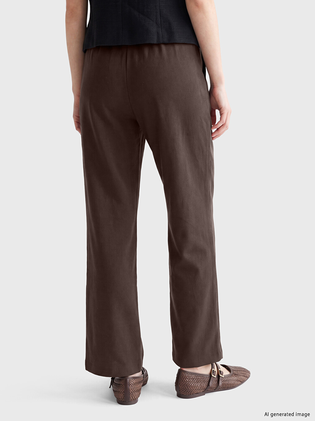 Elastic Waist Linen Blend Women's Trousers-4