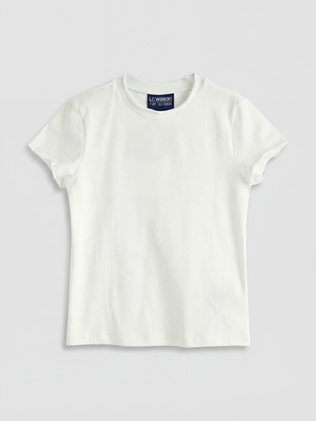 Ekru Bisiklet Yaka Kısa Kollu Kız Çocuk Tişört