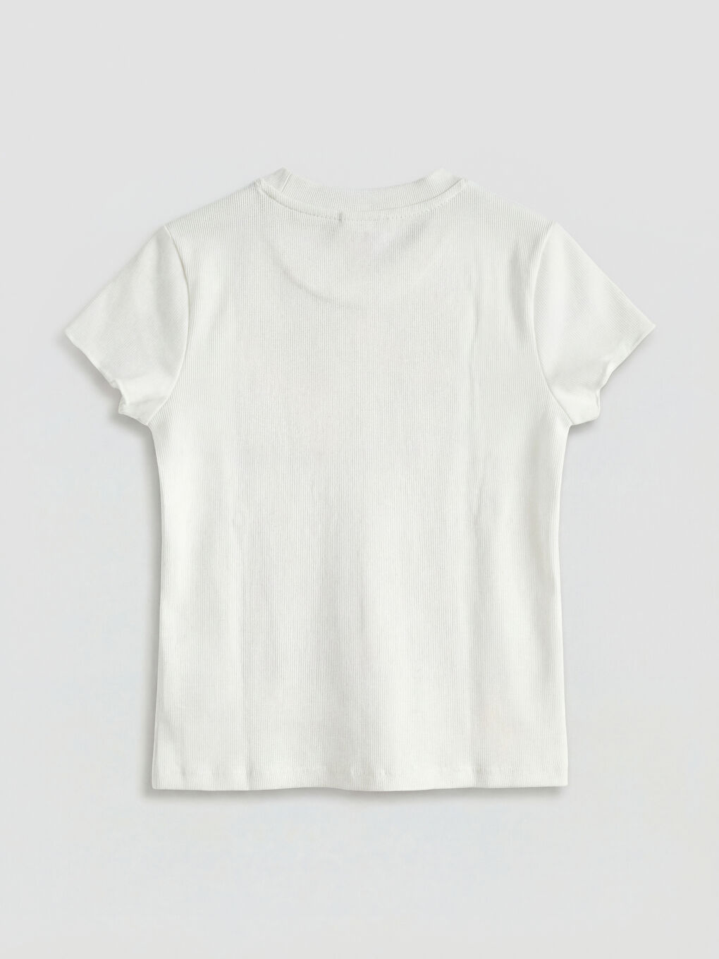 Ekru Bisiklet Yaka Kısa Kollu Kız Çocuk Tişört-1