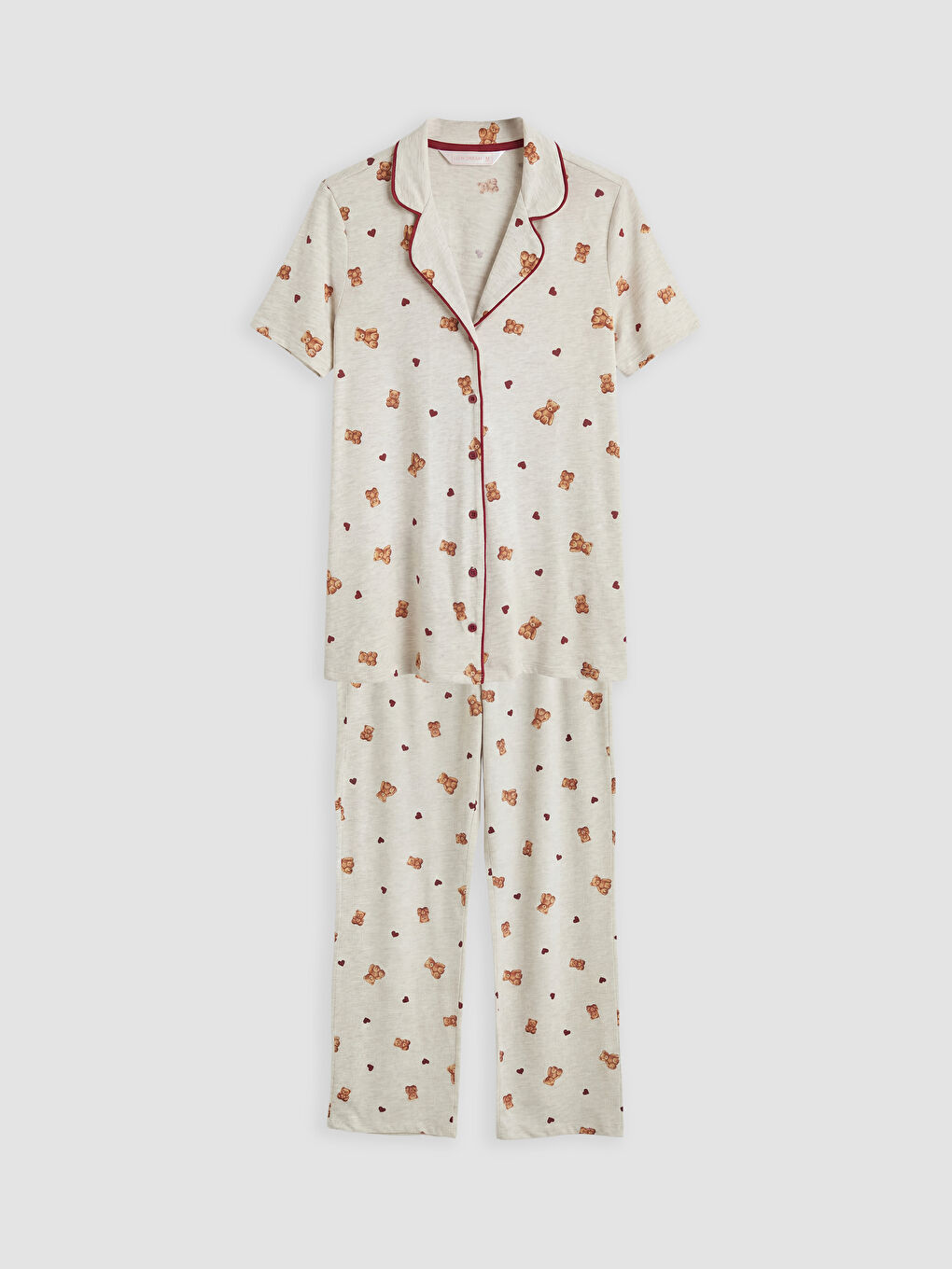 Bej Gömlek Yaka Hamile Pijama Takımı