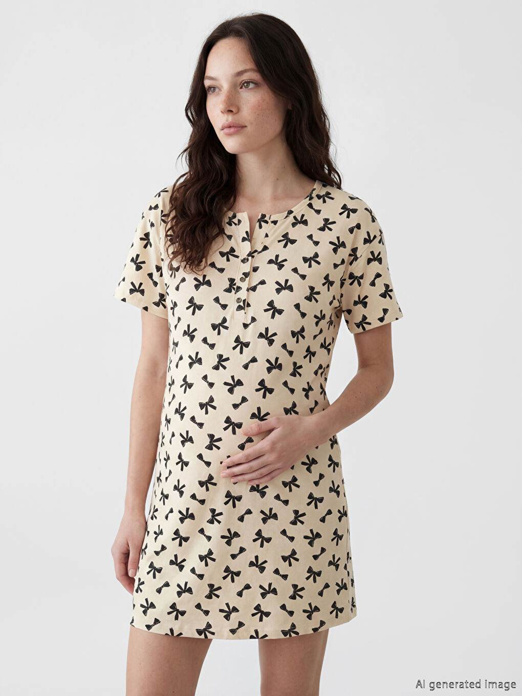 Bow Patterned Women's Maternity Nightdress-1