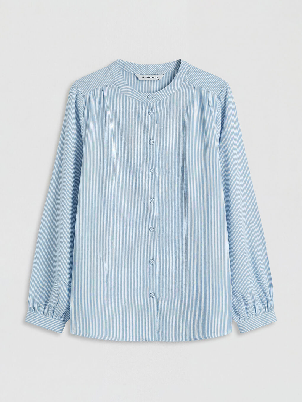 Mavi Hakim Yaka Çizgili Kadın Gömlek