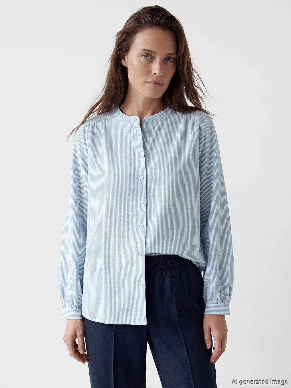 Grandad Collar Striped Women's Shirt