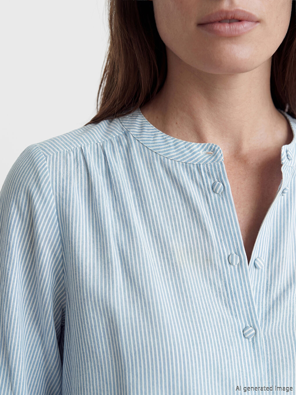 Grandad Collar Striped Women's Shirt-2