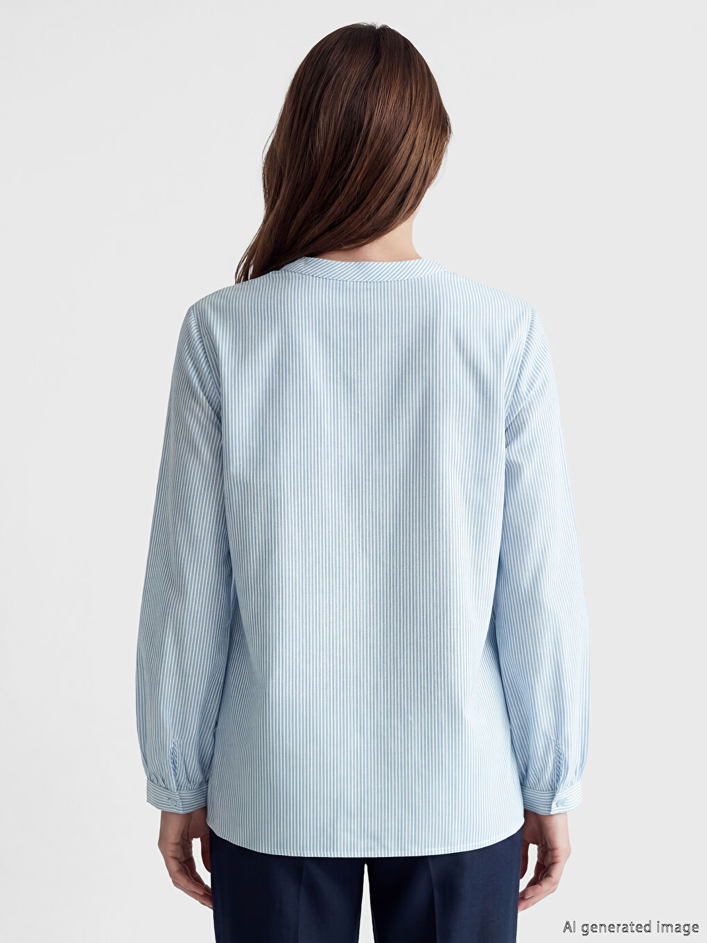 Grandad Collar Striped Women's Shirt-3