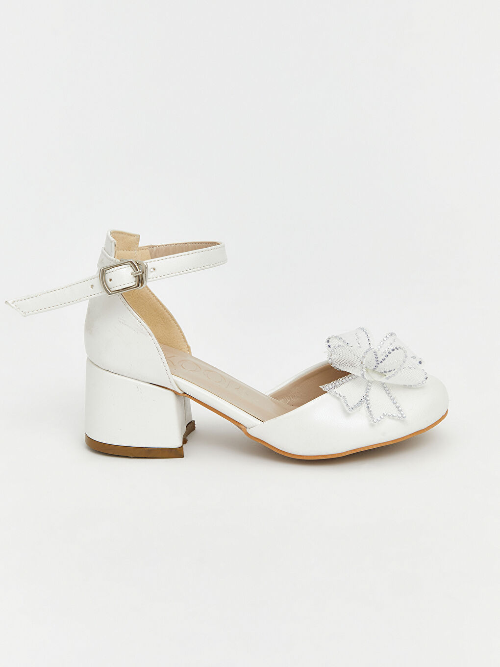 Beyaz Fiyonk Detaylı Kız Çocuk Topuklu Ayakkabı-1