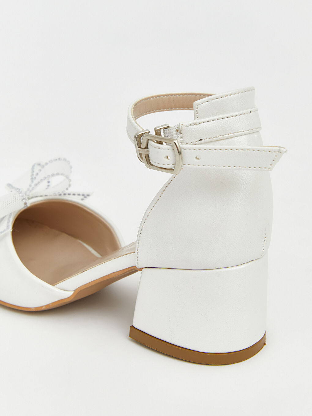 Beyaz Fiyonk Detaylı Kız Çocuk Topuklu Ayakkabı-4