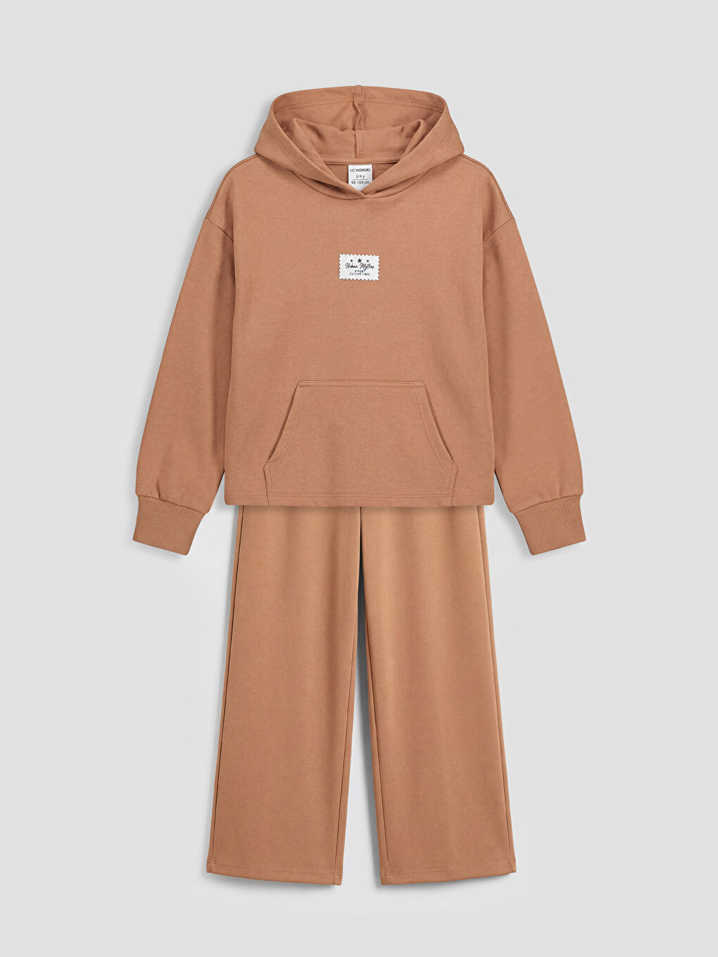 Kahverengi Kapüşonlu Kız Çocuk Soft Touch Sweatshirt ve Eşofman Altı