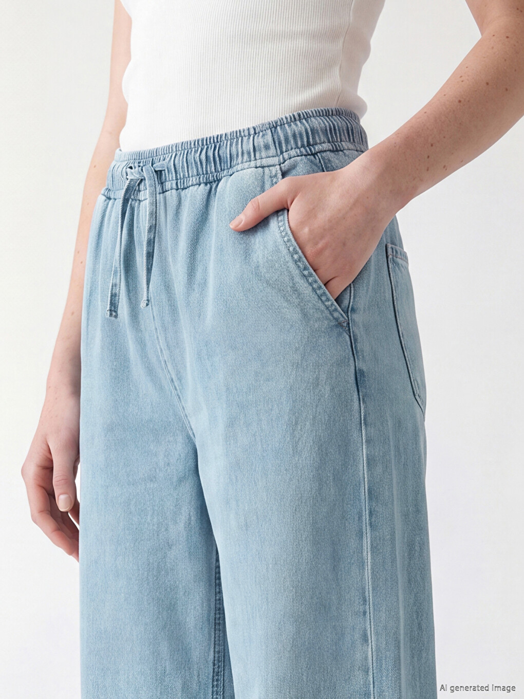 Elastic Waist Wideleg Women's Jeans-2