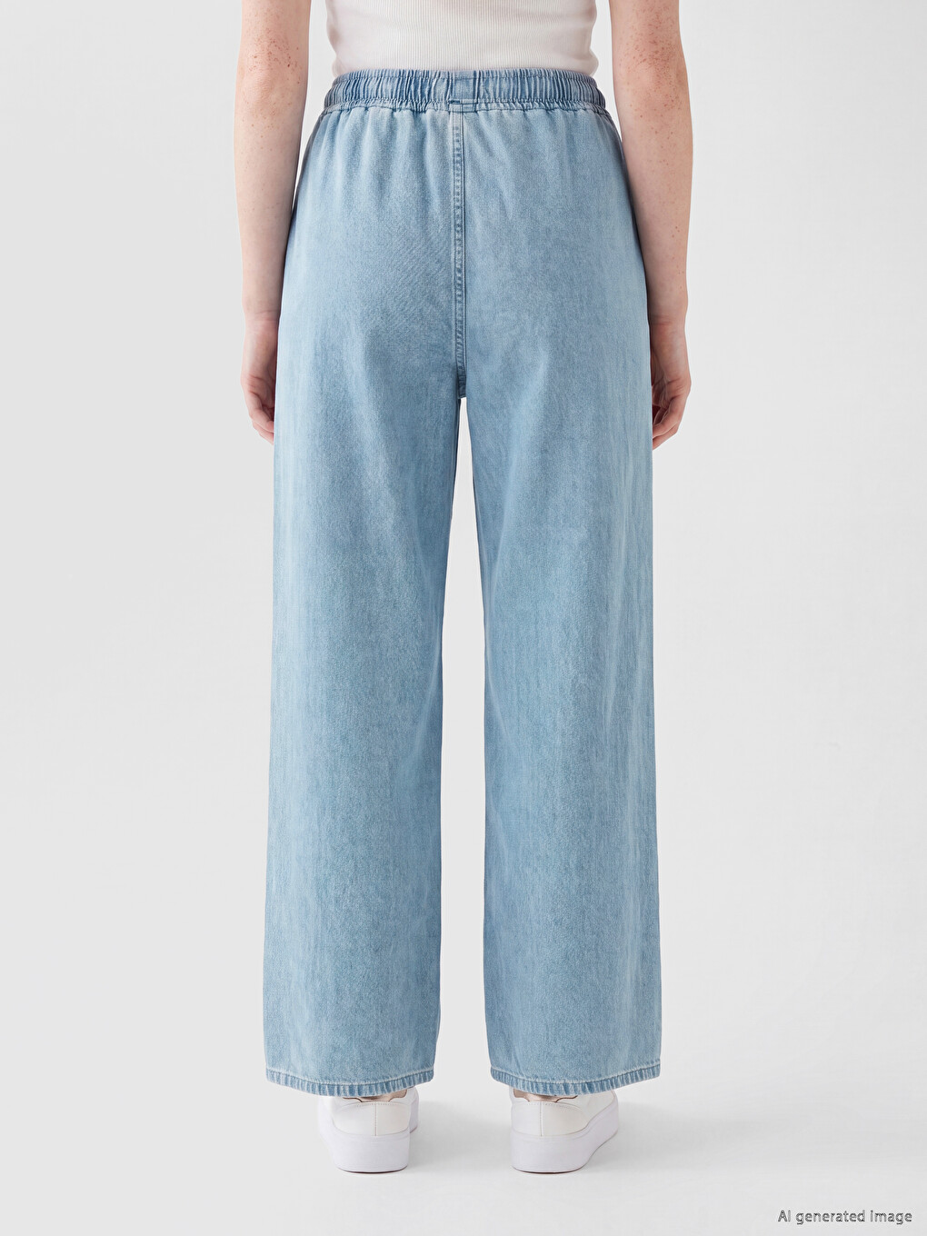 Elastic Waist Wideleg Women's Jeans-3