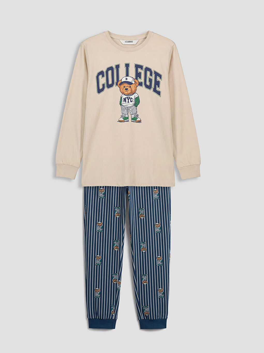 Gri Ayı Teddy Baskılı Erkek Çocuk Pijama Takımı