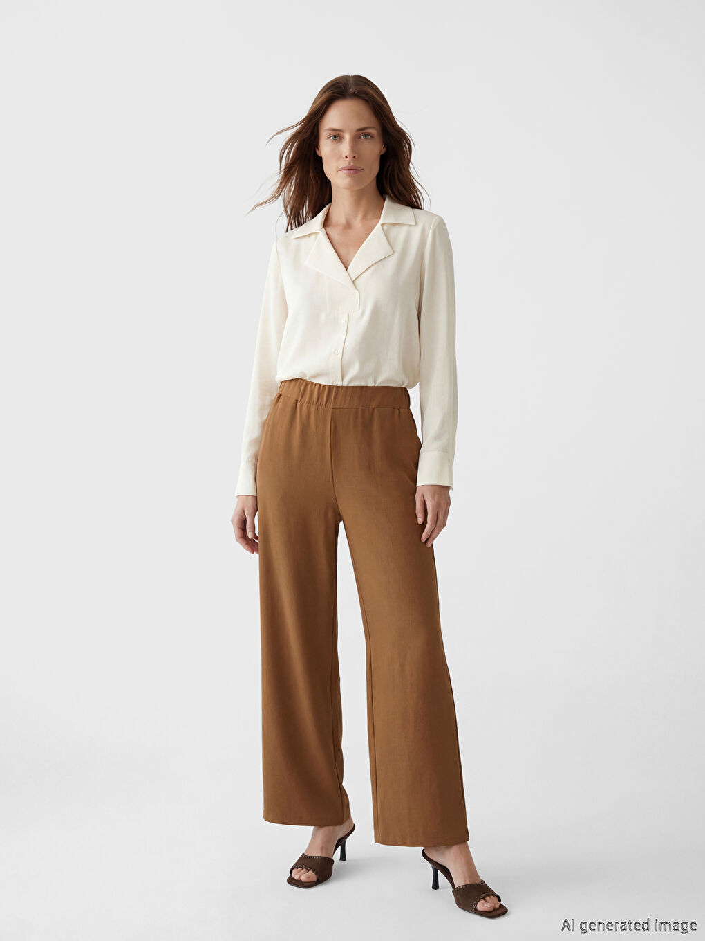 Pantalon Femme à Jambe Large à Taille Élastiquée