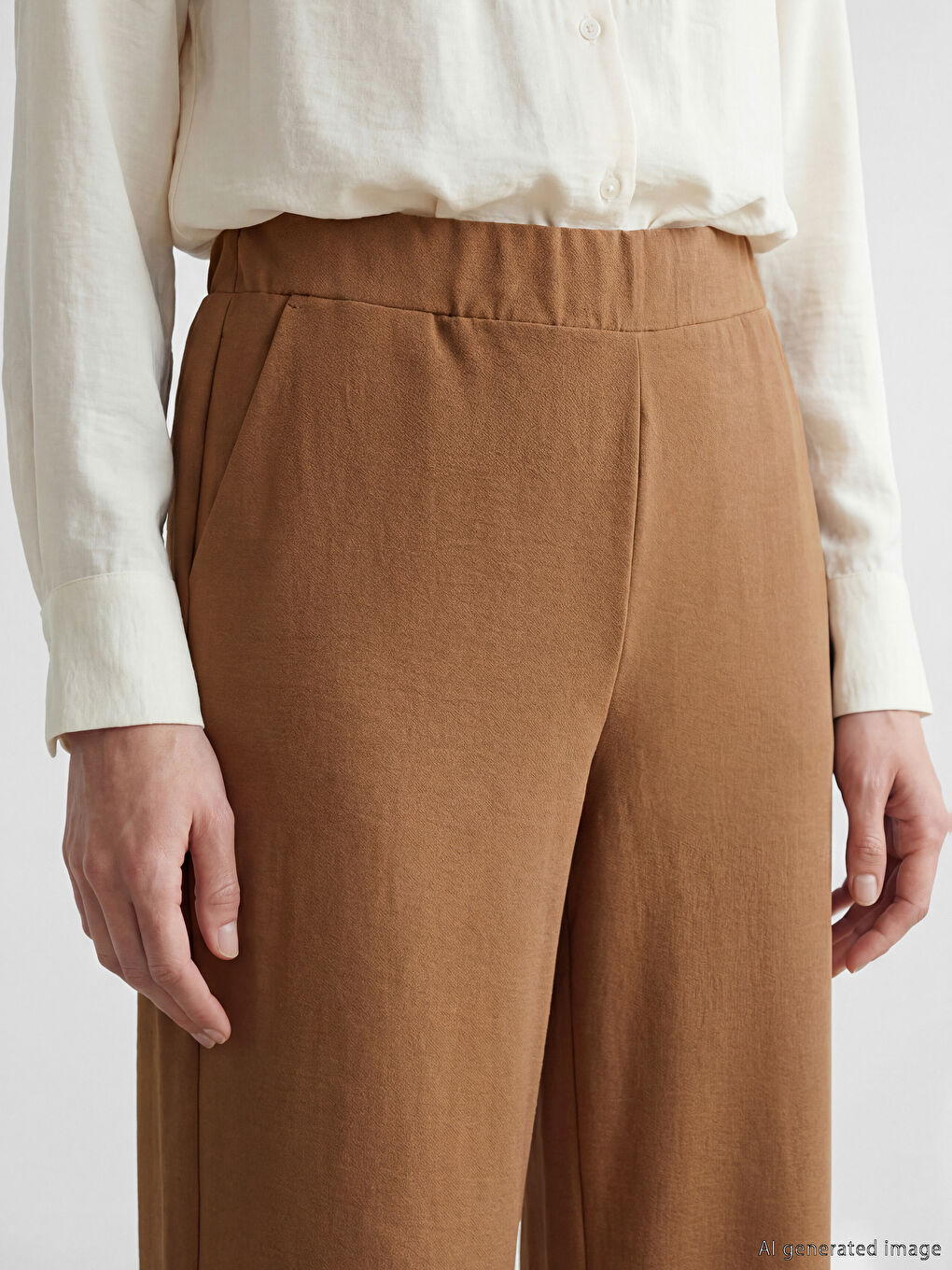 Pantalon Femme à Jambe Large à Taille Élastiquée-2