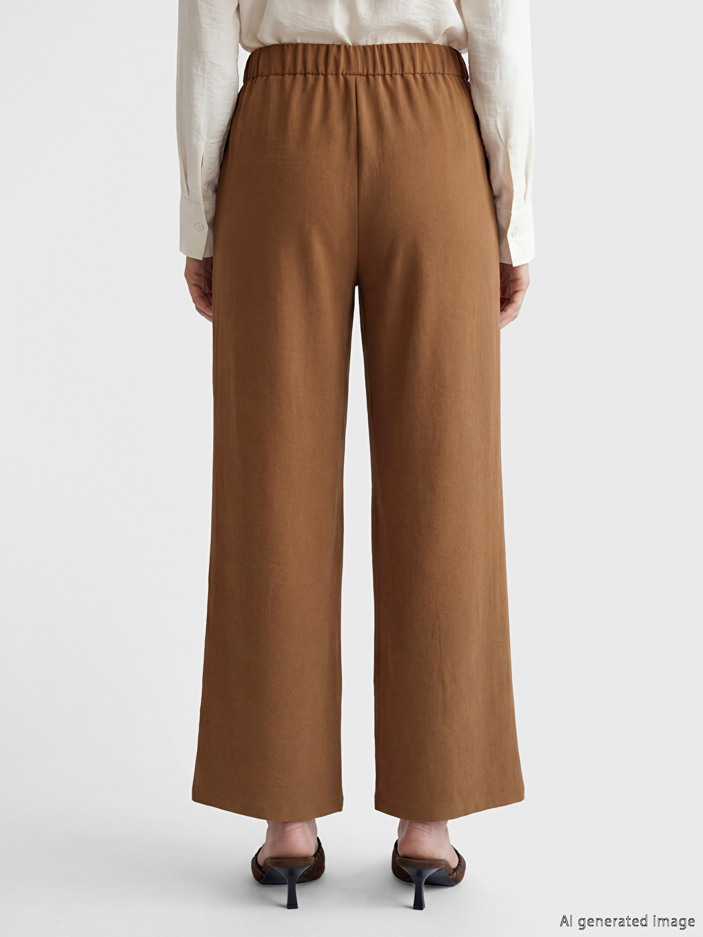 Pantalon Femme à Jambe Large à Taille Élastiquée-3