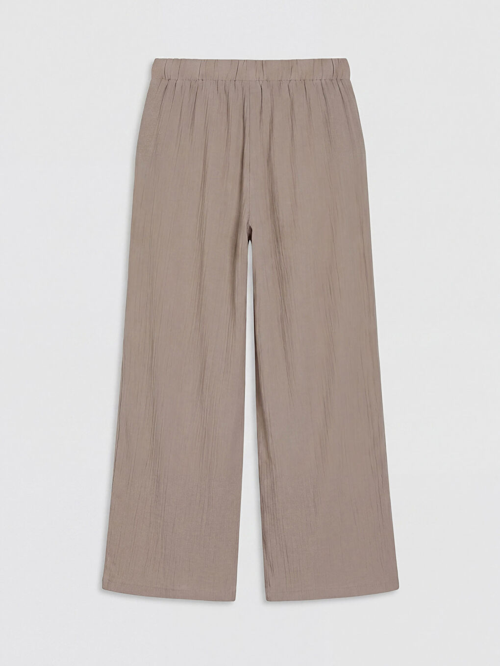 Kahverengi Beli Lastikli Kadın Saten Pantolon-1