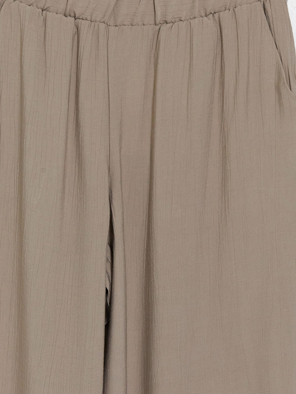 Kahverengi Beli Lastikli Kadın Saten Pantolon-2