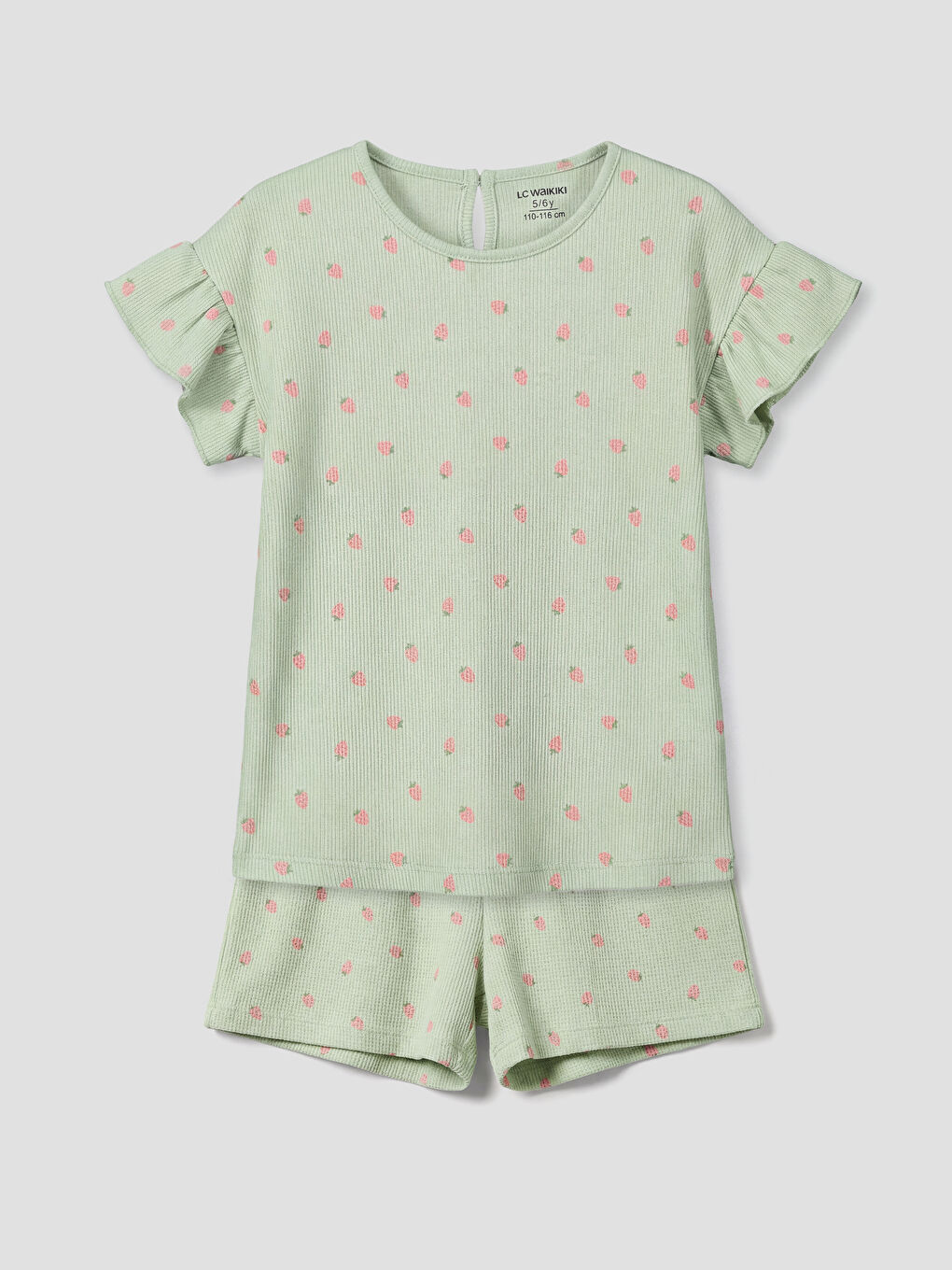 Yeşil Çilek Desenli Kız Çocuk Şort ve Tişört