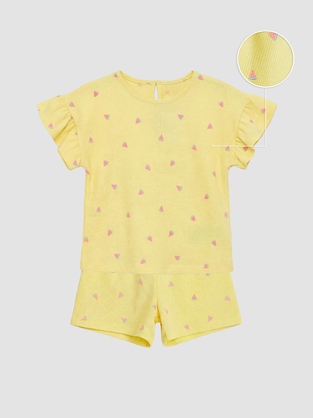 Sarı Desenli Kız Çocuk Şortlu Takım