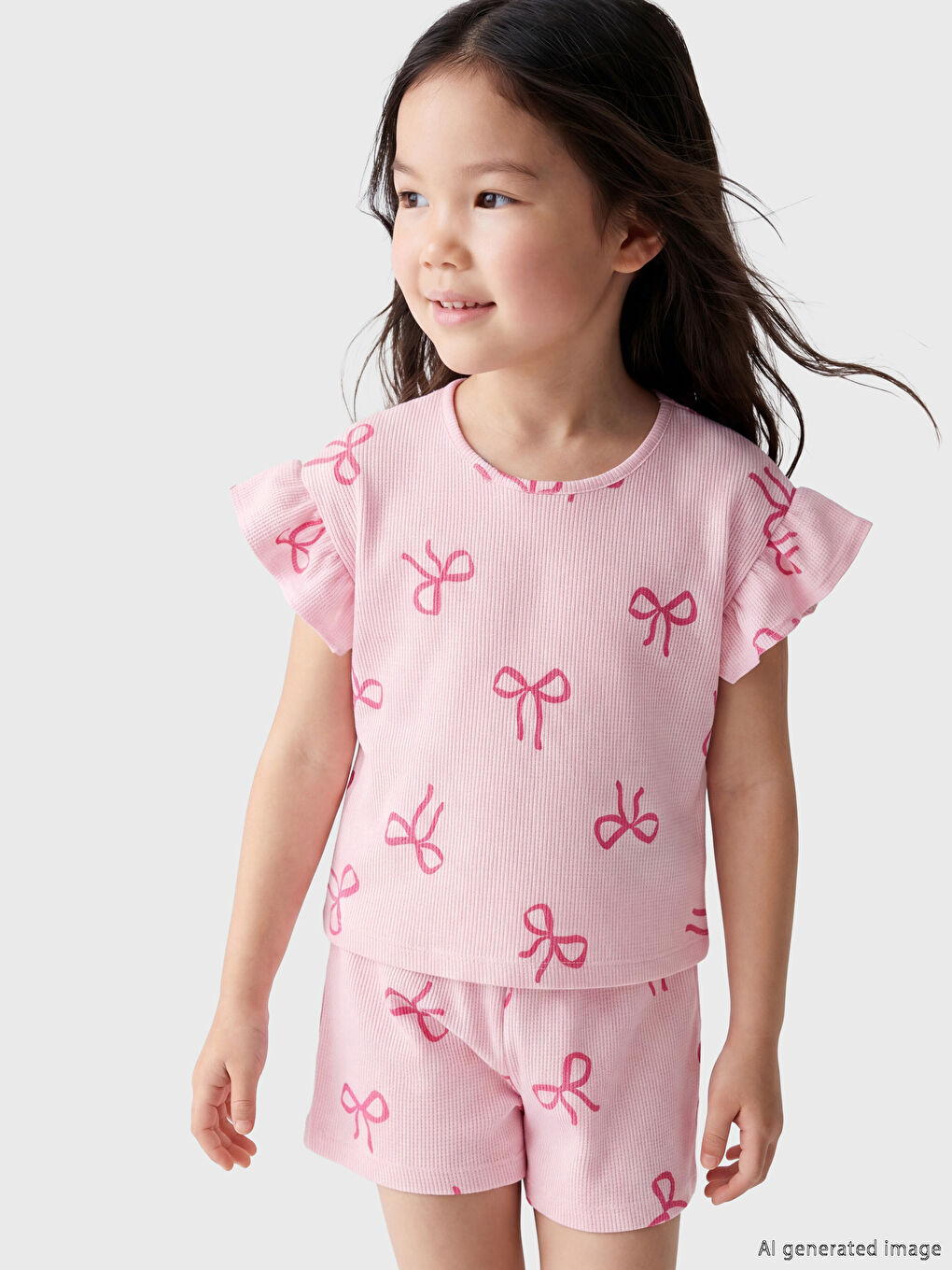 Bow Patterned Girls' T-Shirt and Shorts