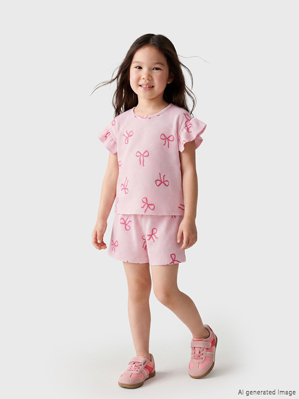 Bow Patterned Girls' T-Shirt and Shorts-1