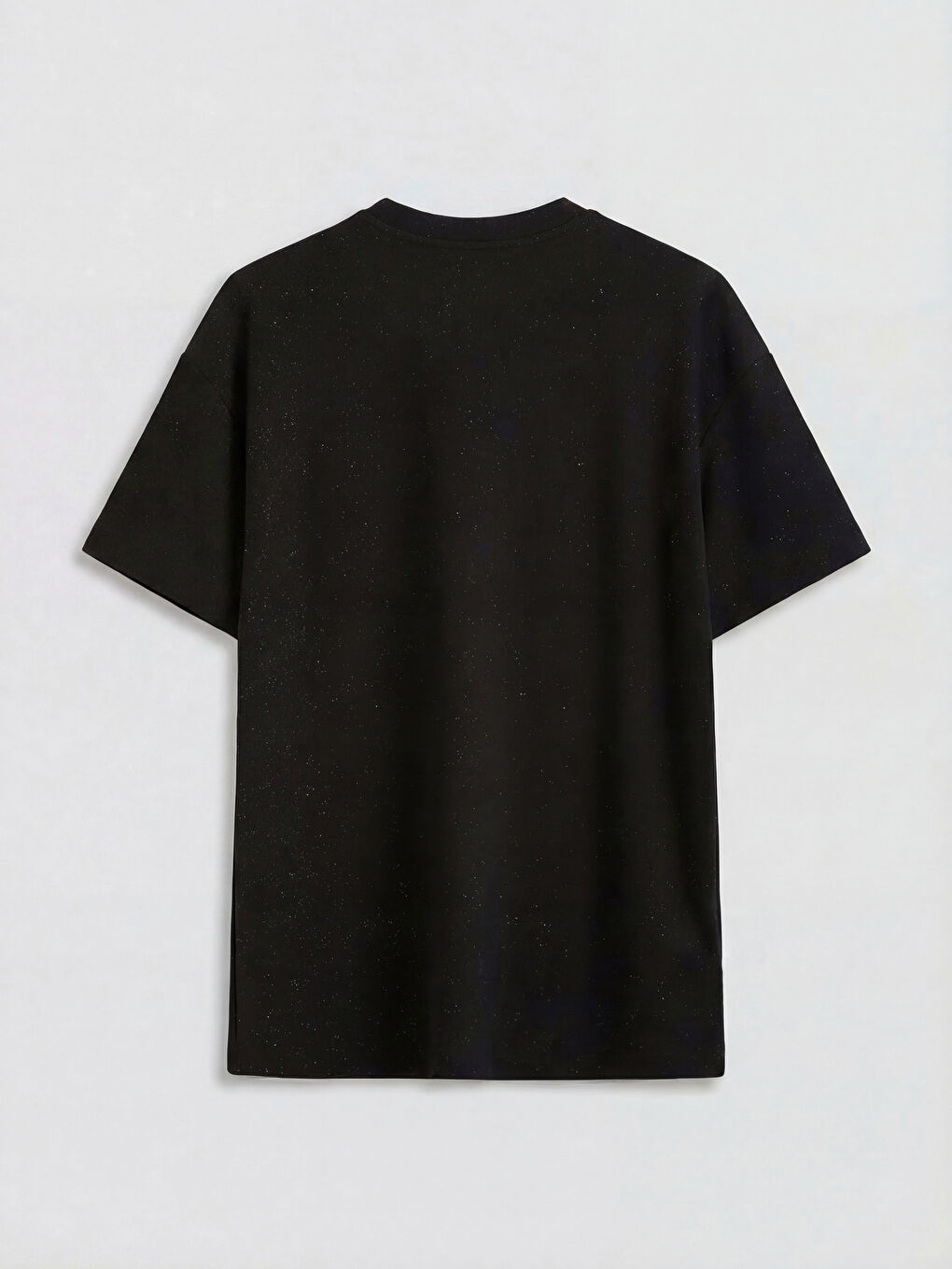 Siyah Bisiklet Yaka Parlak Görünümlü Kadın Tişört-1