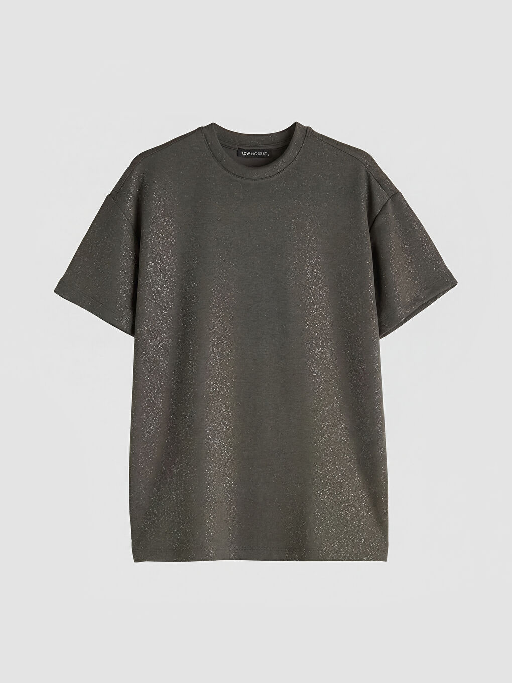 Antrasit Bisiklet Yaka Parlak Görünümlü Kadın Tişört