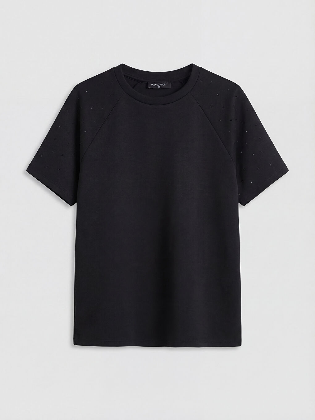 Siyah Bisiklet Yaka Taş İşlemeli Bluz