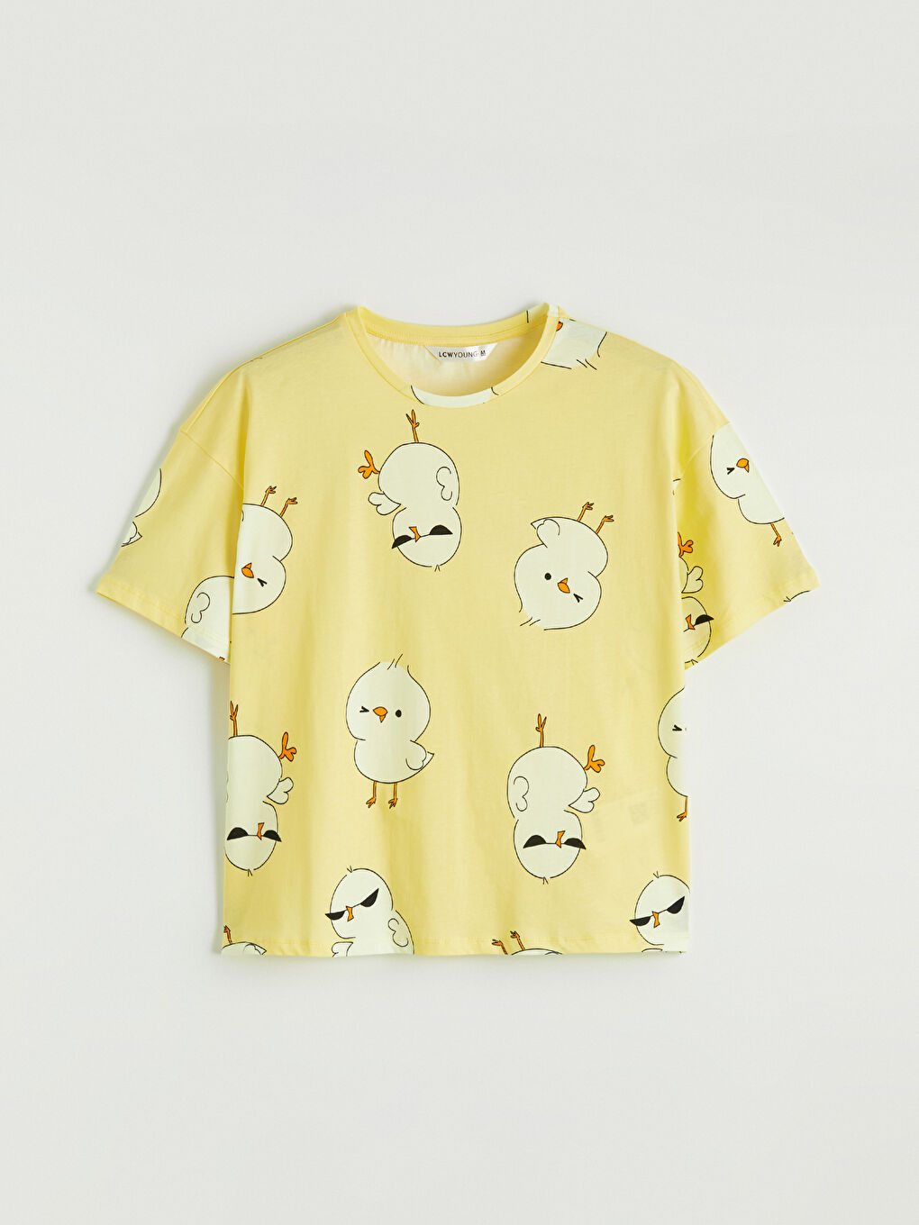 Sarı Bisiklet Yaka Desenli Kadın Pijama Takım-1