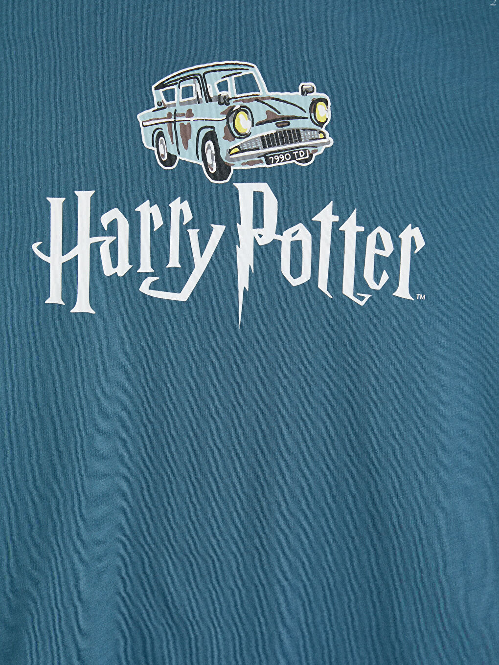 Petrol Bisiklet Yaka Harry Potter Baskılı Erkek Çocuk Tişört-2