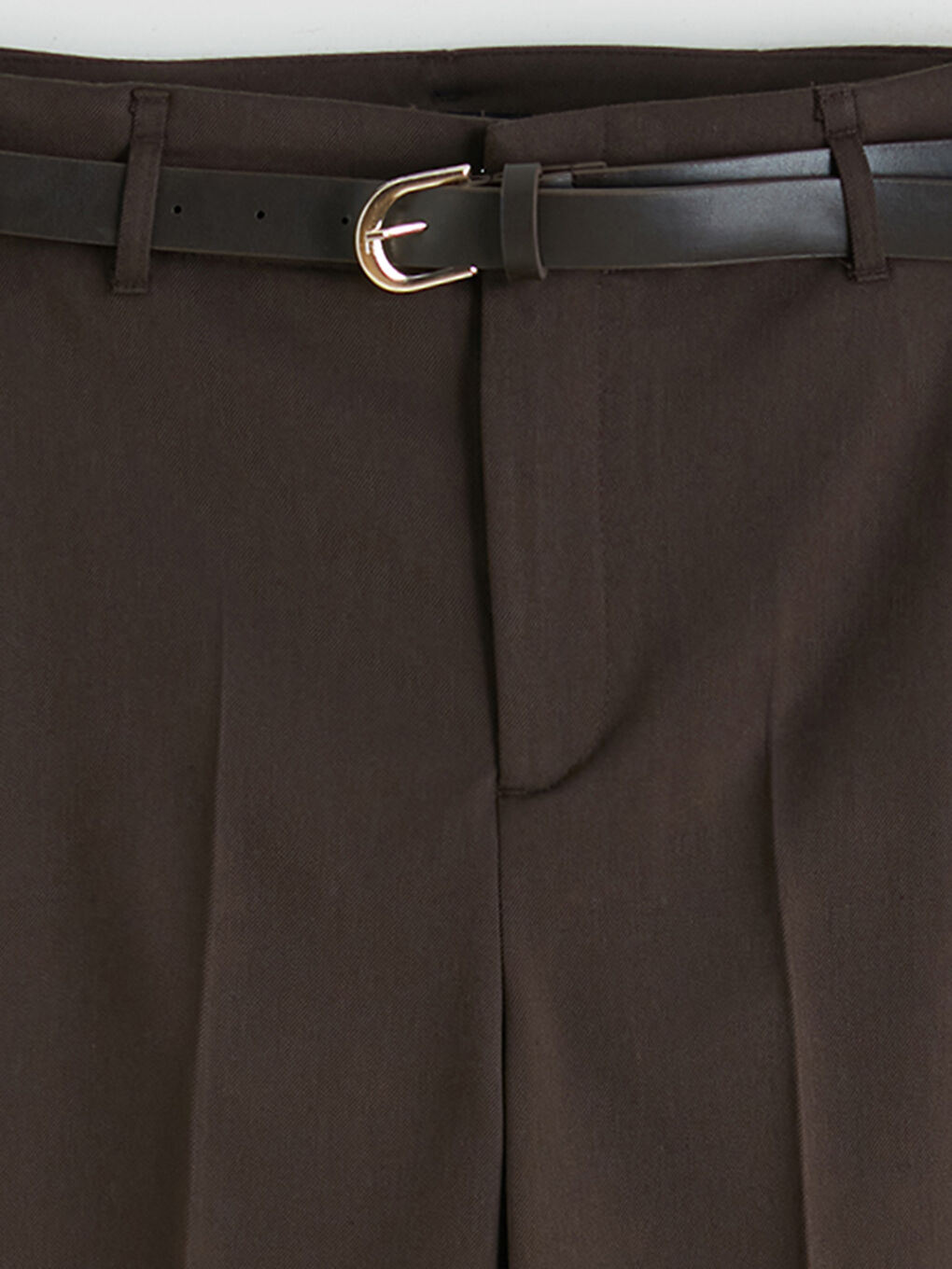 Kahverengi Beli Kemerli Geniş Paça Kadın Pantolon-2