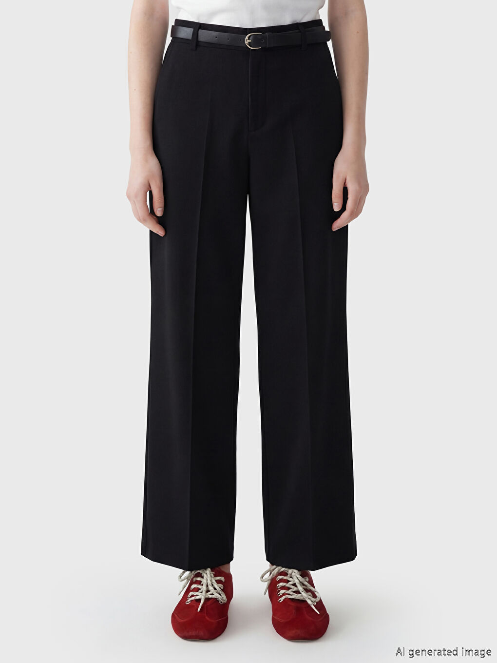 بنطلون نسائي واسع الساق مع حزام-1