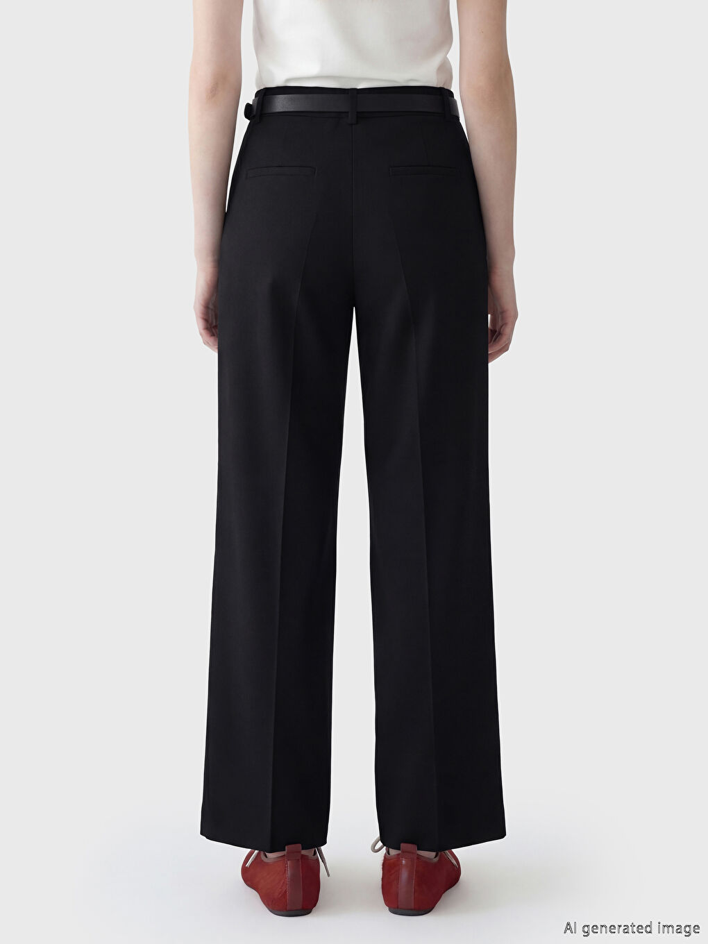 بنطلون نسائي واسع الساق مع حزام-2