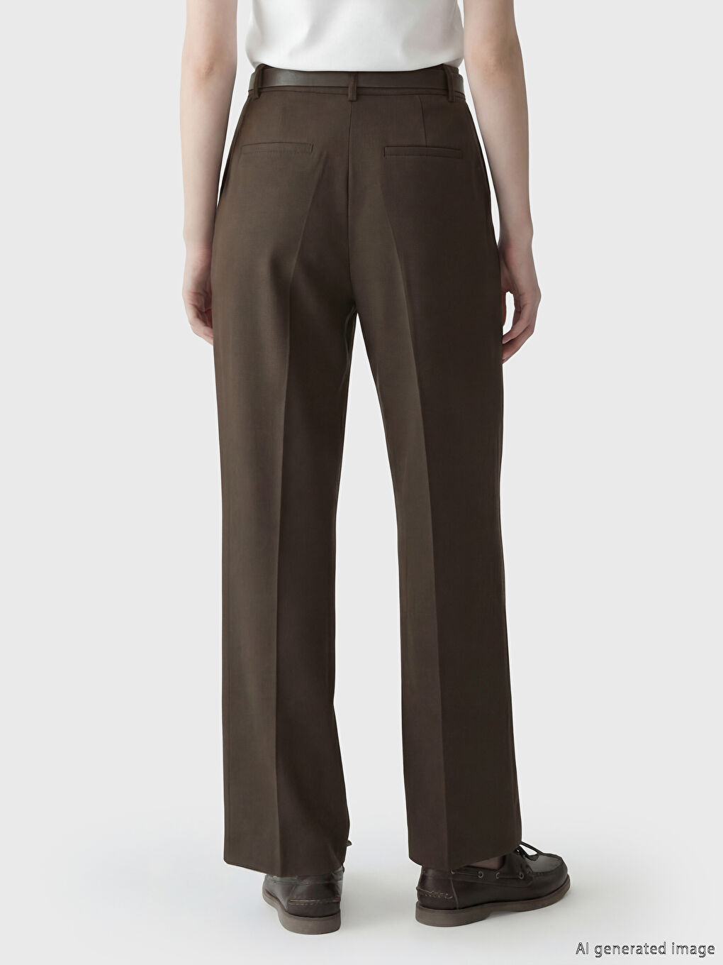 Kahverengi Beli Kemerli Geniş Paça Kadın Pantolon-1