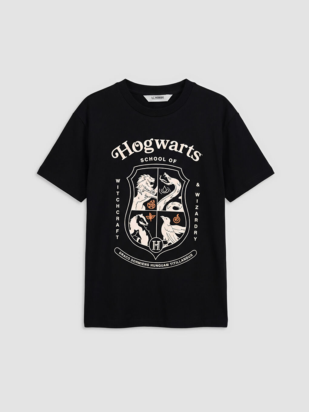 Siyah Bisiklet Yaka Harry Potter Baskılı Erkek Çocuk Tişört