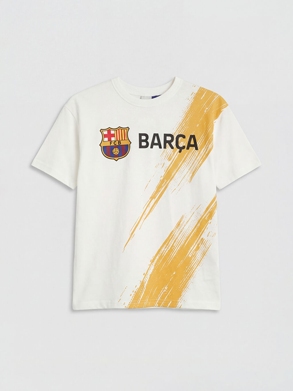 Ekru FC Barcelona Baskılı Erkek Çocuk Tişört