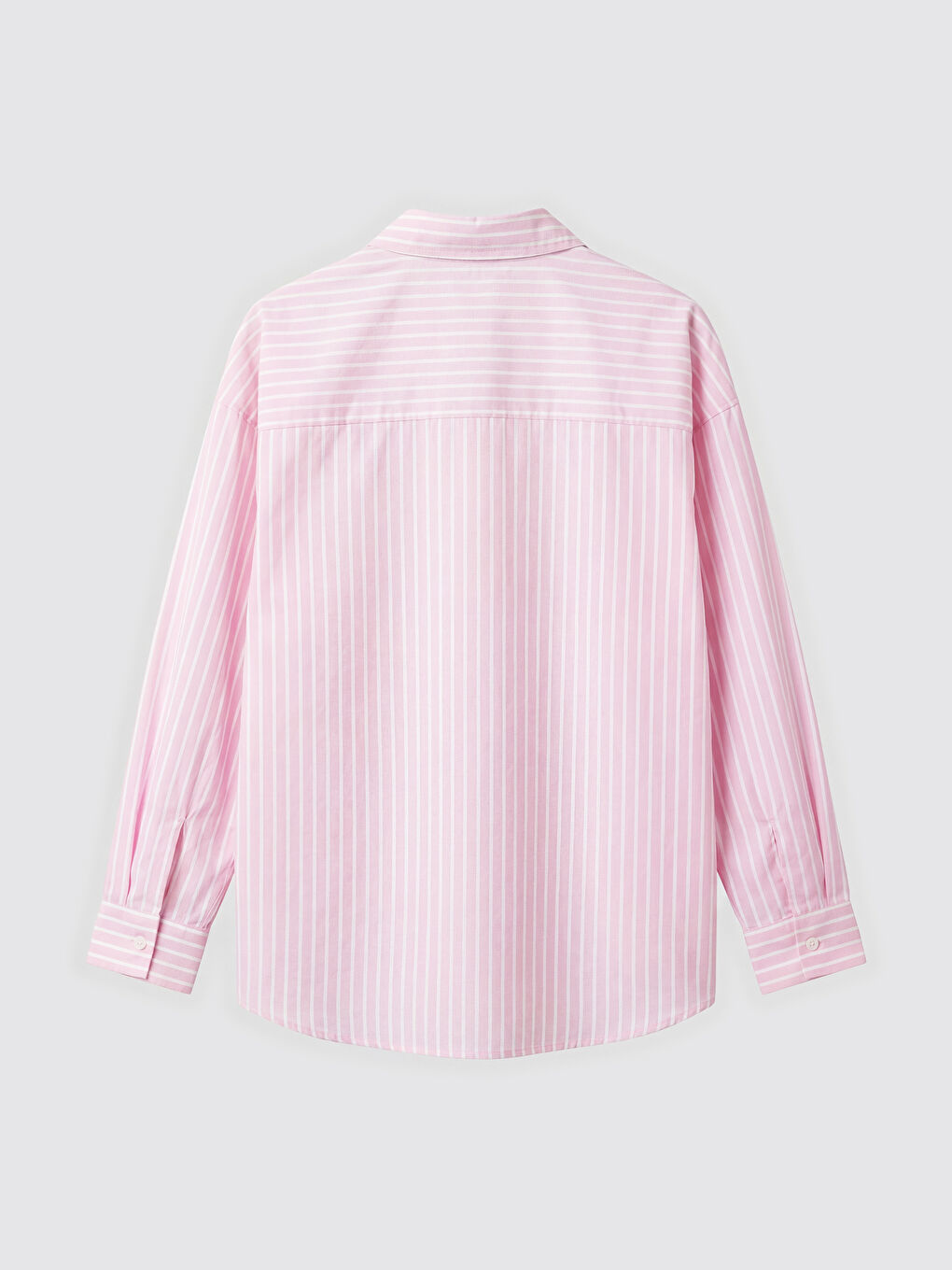 Pembe Çizgili Poplin Kadın Gömlek-1