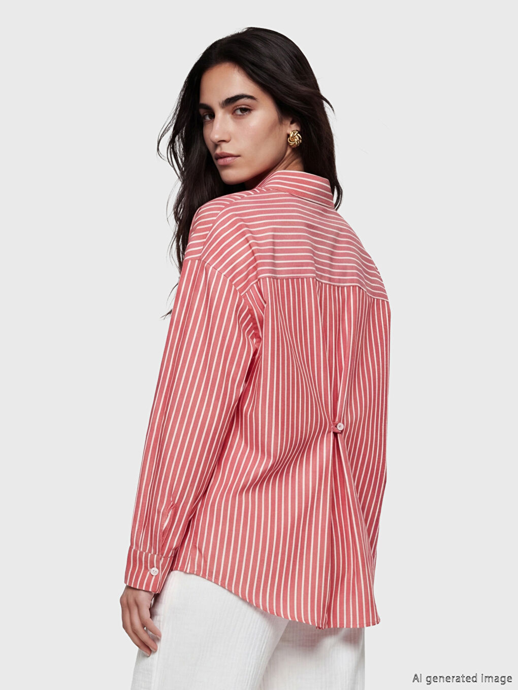 Kırmızı Çizgili Poplin Kadın Gömlek