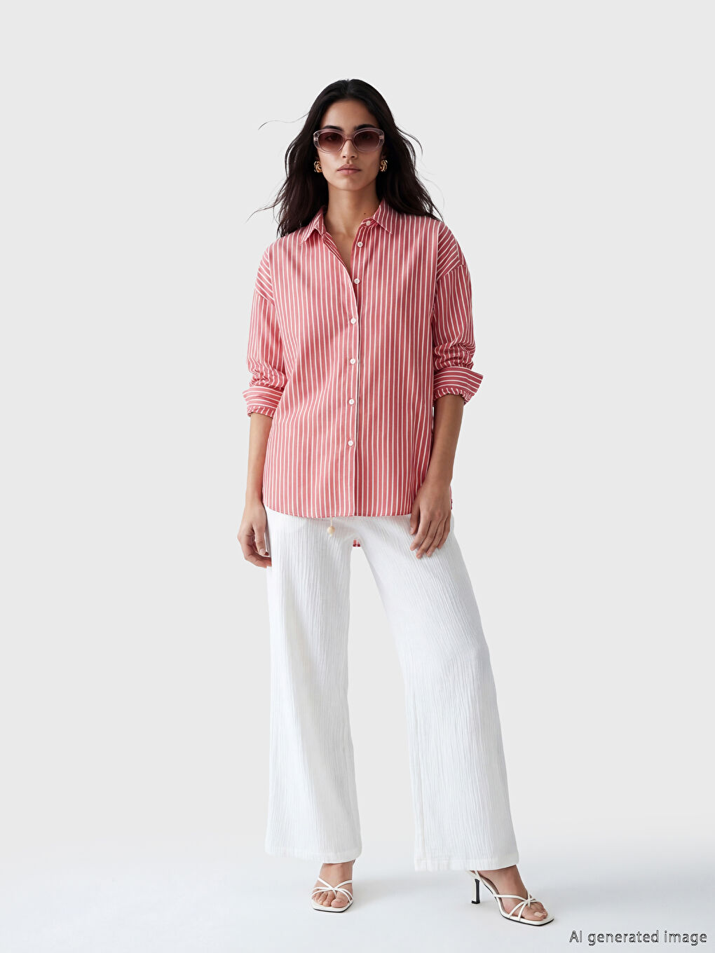 Kırmızı Çizgili Poplin Kadın Gömlek-1