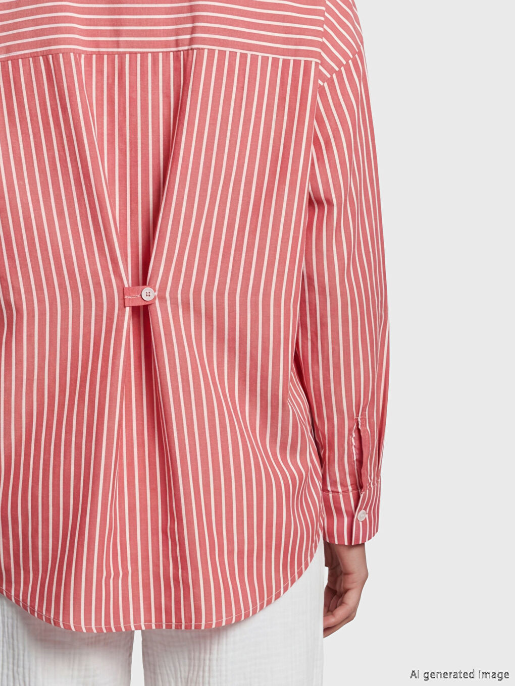 Kırmızı Çizgili Poplin Kadın Gömlek-2