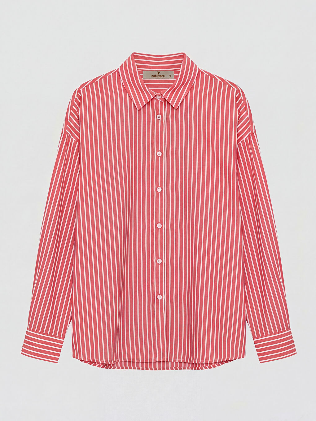 Kırmızı Çizgili Poplin Kadın Gömlek-4