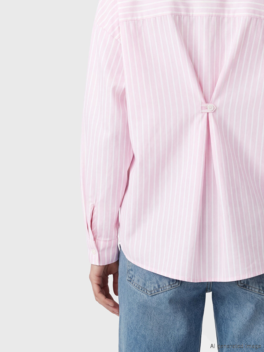 Pembe Çizgili Poplin Kadın Gömlek-2