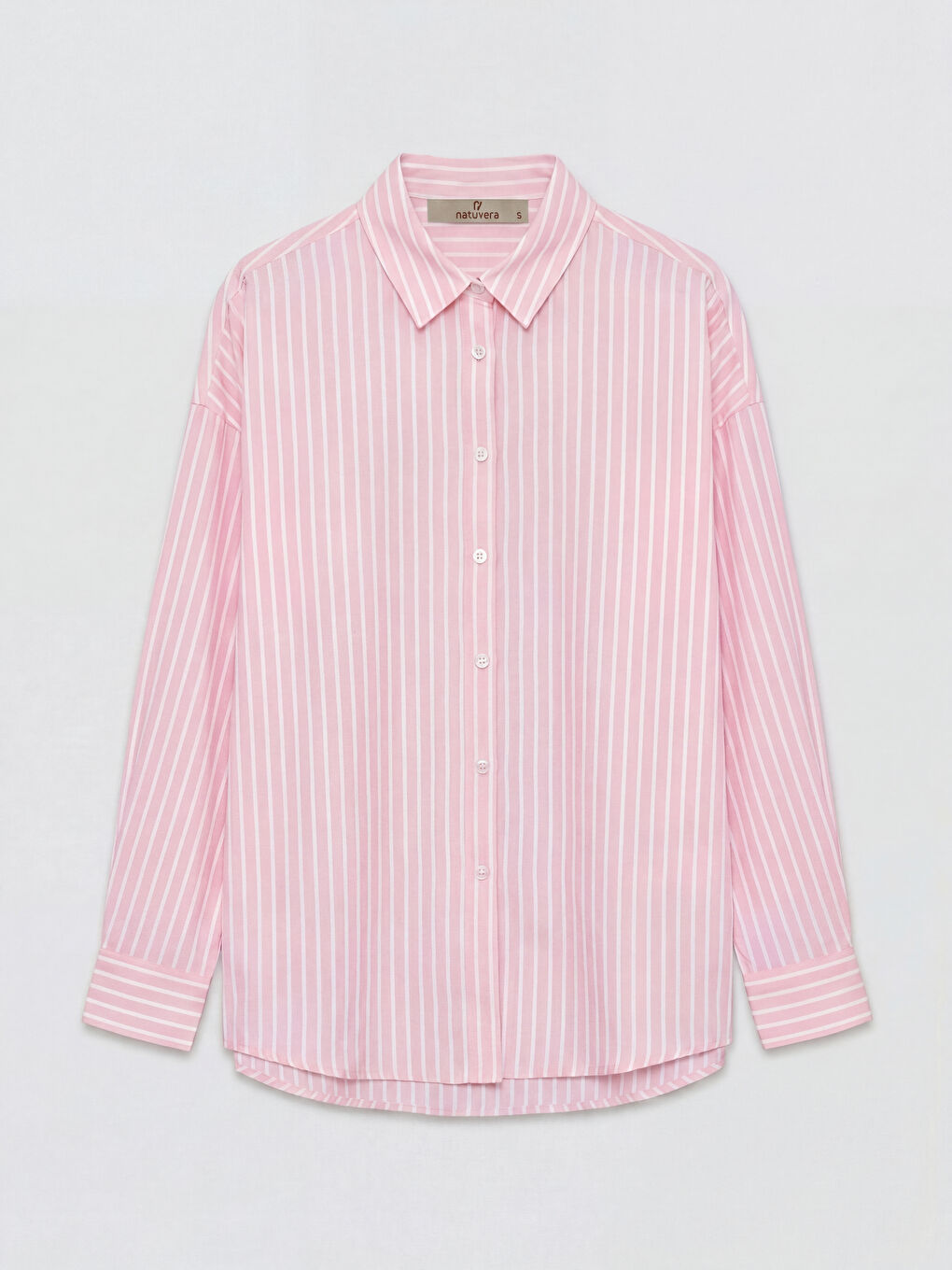 Pembe Çizgili Poplin Kadın Gömlek-4