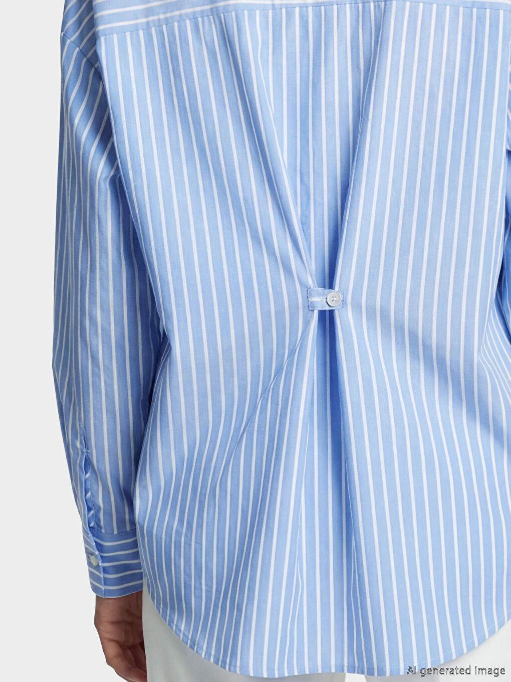 Mavi Çizgili Poplin Kadın Gömlek-2